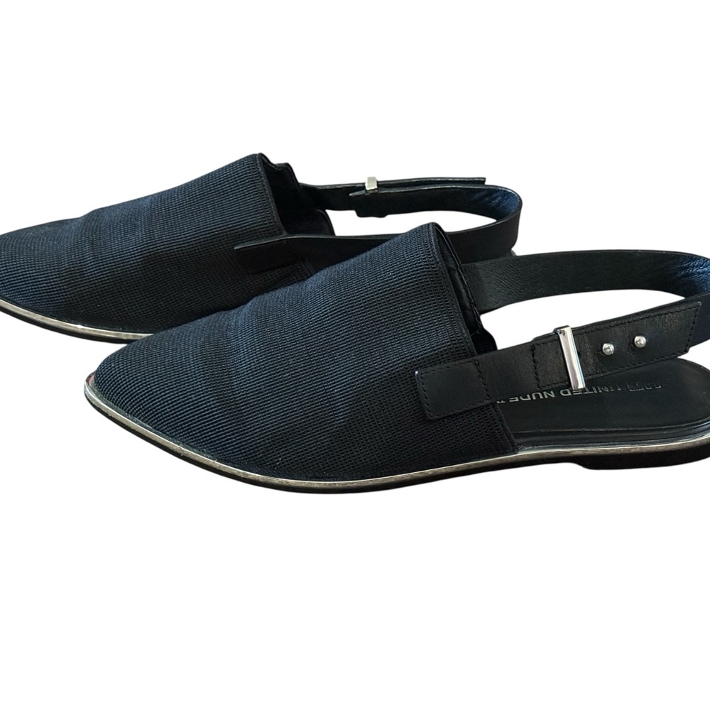 UNITED NUDE Black Slingback Mules Pointed Toe Knit Upper Silver Trim - Picture 4 of 10